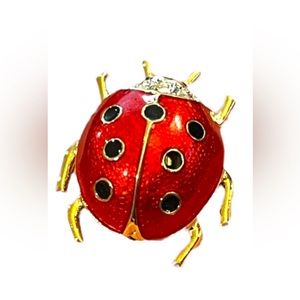Vintage 1990s Dorlan crystal enameled lady bug brooch gold finish